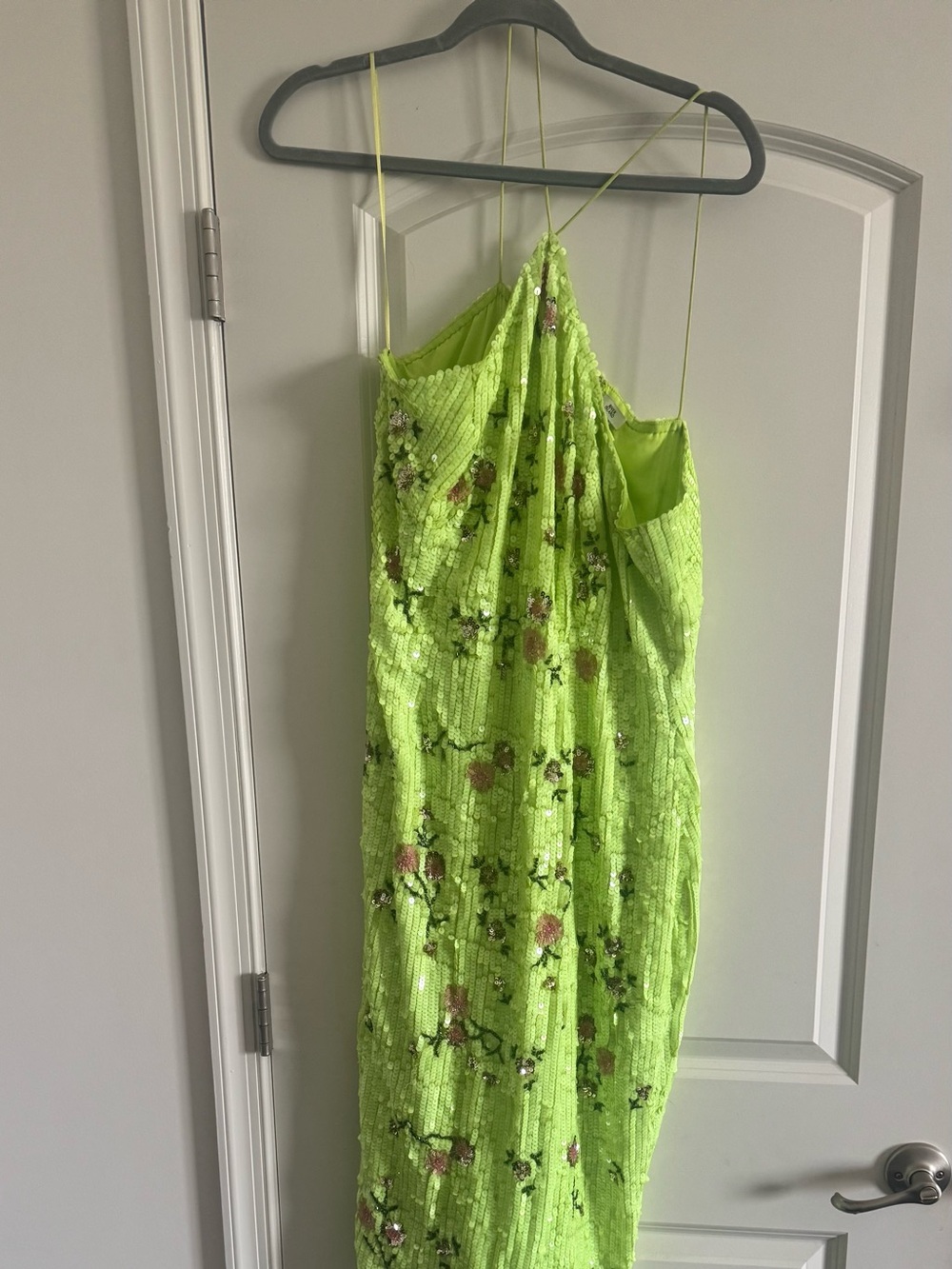 River Island Neon Lime Green Sequin Floral Slip Dress